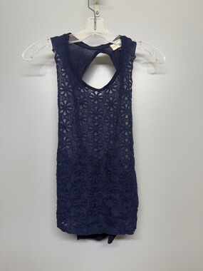Fifty Street Navy Lace Detail Open Twist Back Blouse